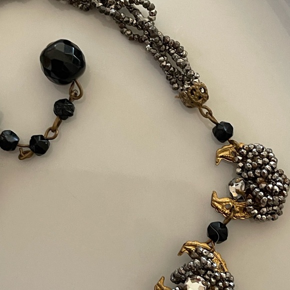 Haskell Diamonte Pearl Gold Filigree Black Pendant Signed Vintage Necklace - Picture 4 of 14